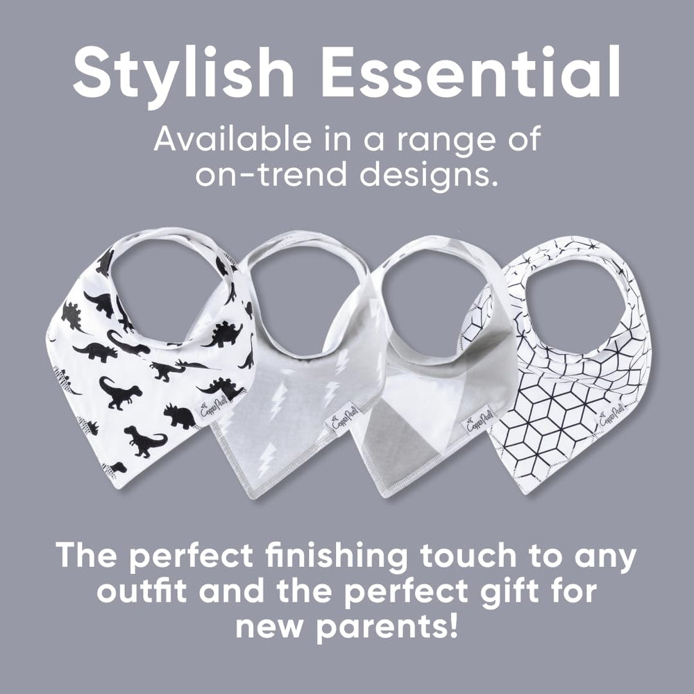 Copper Pearl Wild Set bibs machine-washable for busy parents.