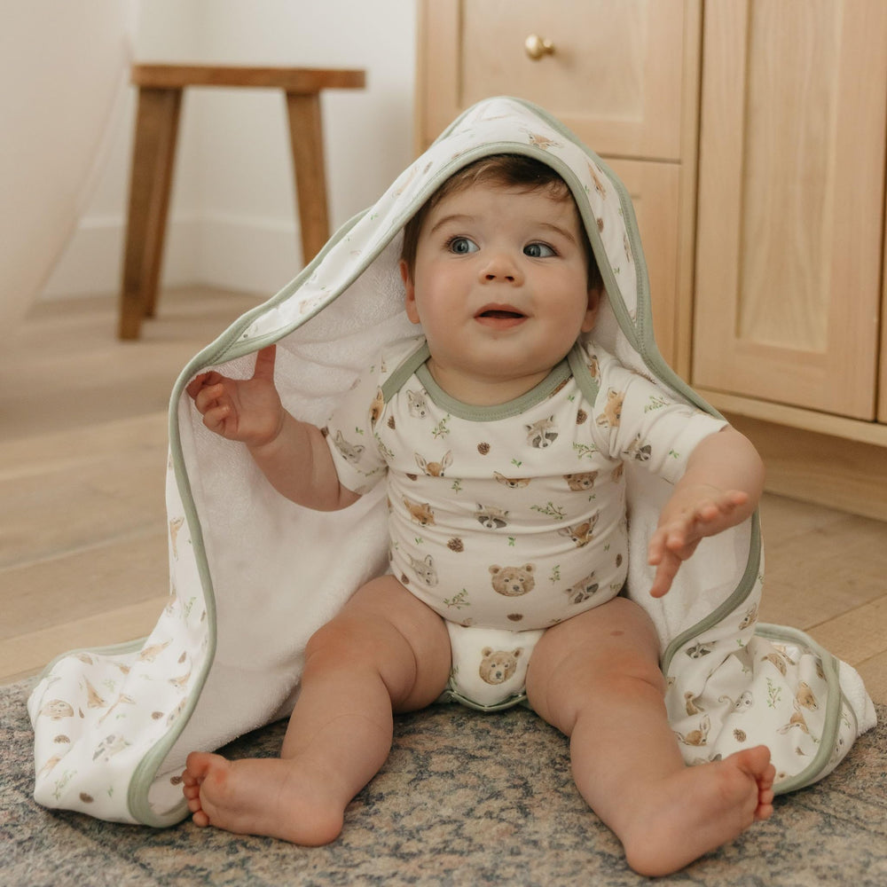 Copper Pearl Wilder towel folded to reveal generous 33x33 inch size for growing babies