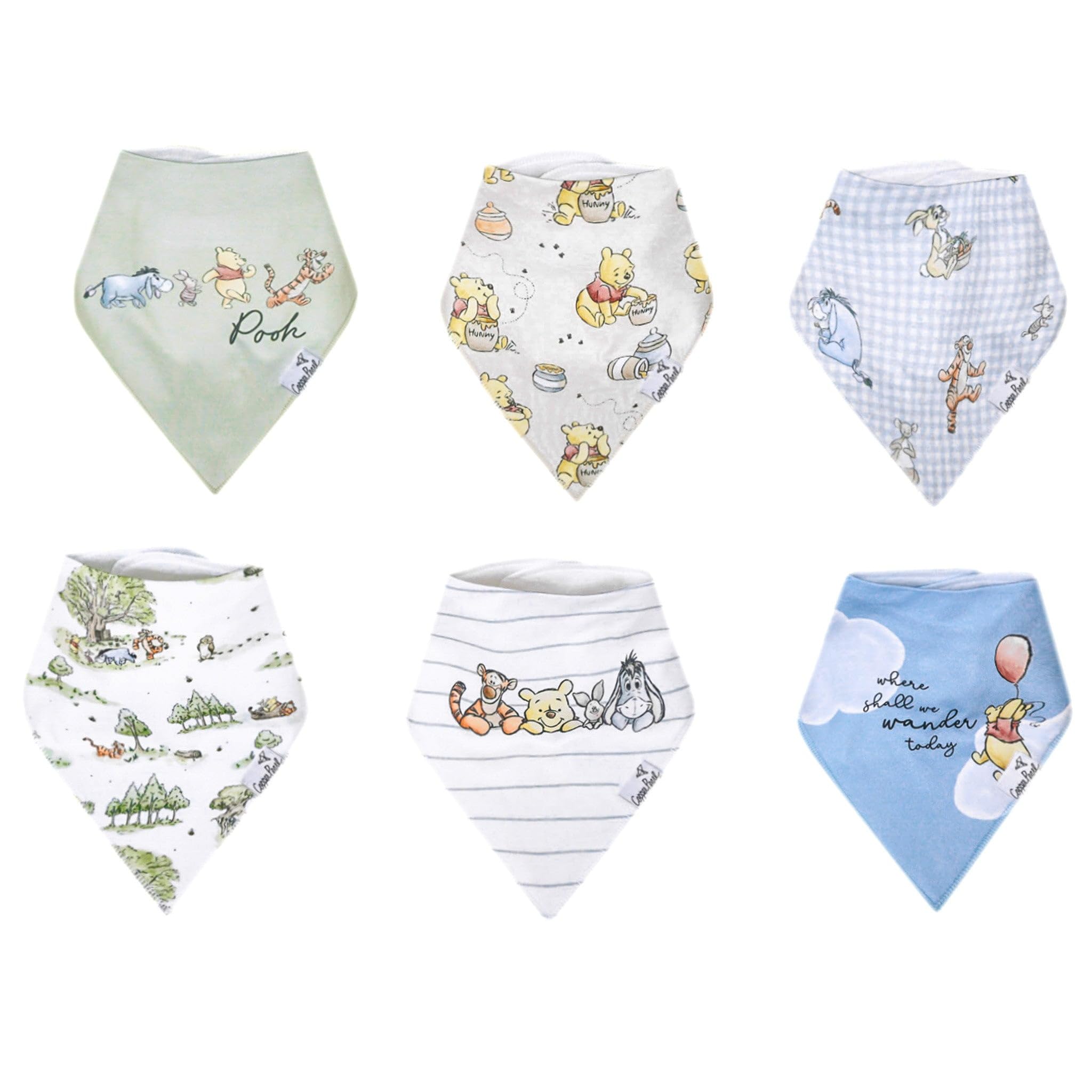 Copper Pearl Winnie Pooh bandana bib front view for stylish drool protection.