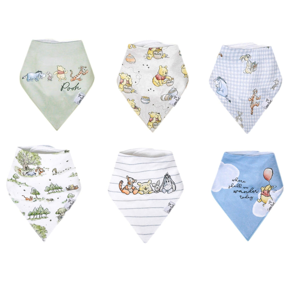 Copper Pearl Winnie Pooh bandana bib front view for stylish drool protection.