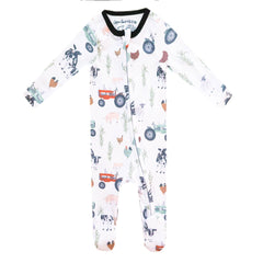 Copper Pearl zip-up footie pajama in soft-knit fabric for gentle baby comfort