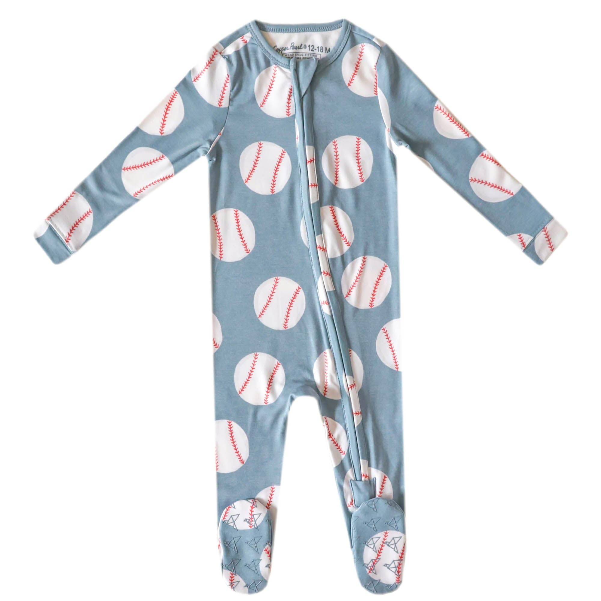 Copper Pearl zip-up footie pajama front view shows ultra-soft knit fabric for cozy sleep.