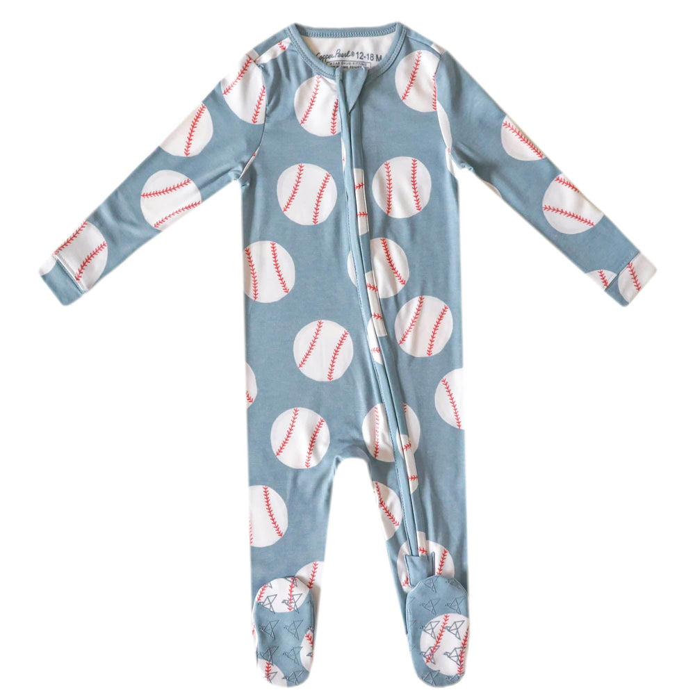 Copper Pearl zip-up footie pajama front view shows ultra-soft knit fabric for cozy sleep.