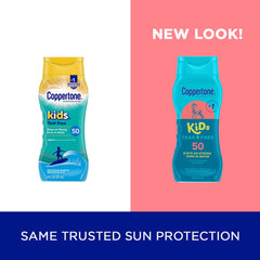 Coppertone Kids SPF 50 lotion dispenser for easy application during activities