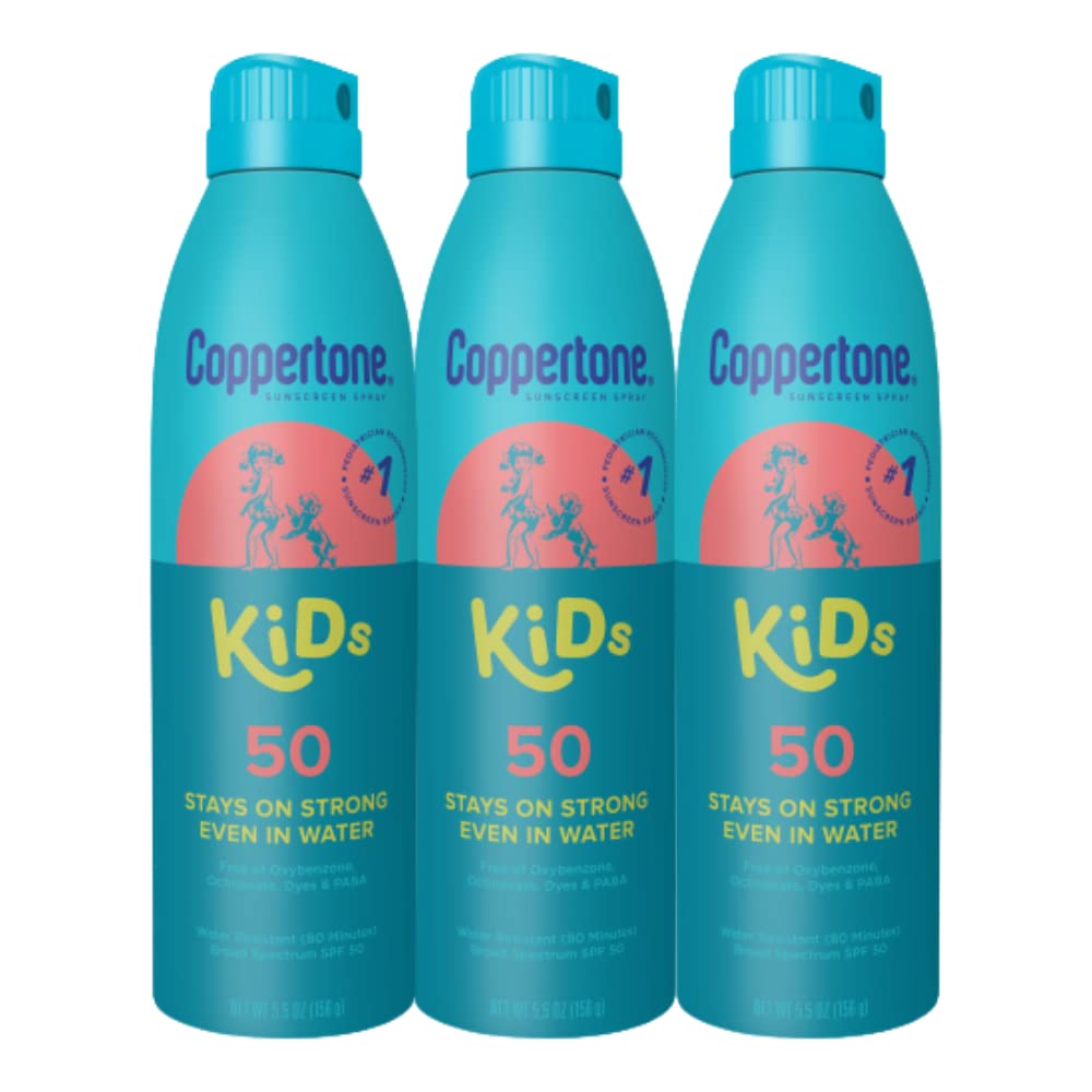 Coppertone Kids Sunscreen Spray SPF 50 demonstrates angle coverage for full-body protection during play.