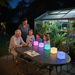 COPU rechargeable cube light runs on a 1000 mAh battery for cordless use.