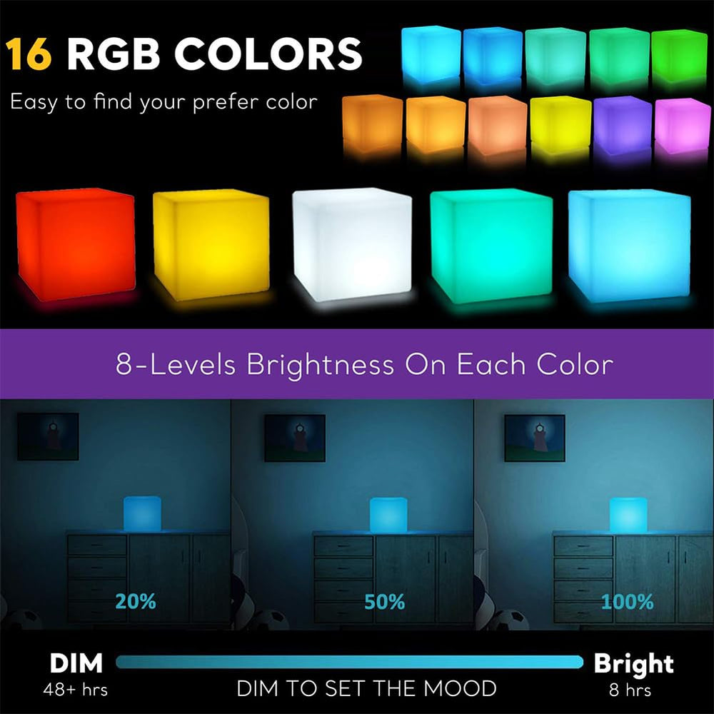 COPU cube light with remote control switches colors and modes instantly.