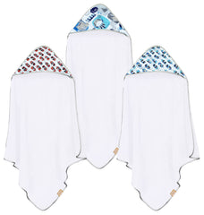 CORAL DOCK 3Pack Hooded Bath Towels flatlay highlight quick-drying baby towels for bath time.