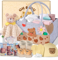 Coralogo diaper caddy keeps diapers and wipes organized in the baby gift basket.