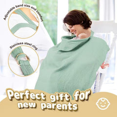 CORATED nursing cover showing 360-degree coverage for private feeds in public.
