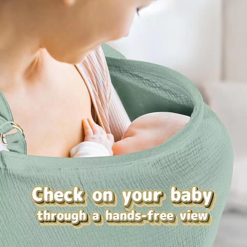 CORATED nursing cover featuring rigid hoop and arch neckline for eye contact.