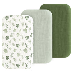Coreeky muslin bassinet sheets leaf green closeup, soft breathable fabric for cozy sleep