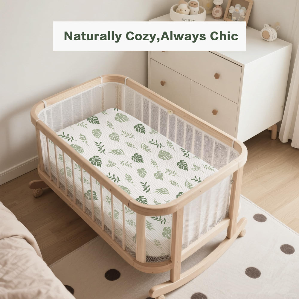 Coreeky muslin sheets leaf green fit shows snug 4-inch pocket