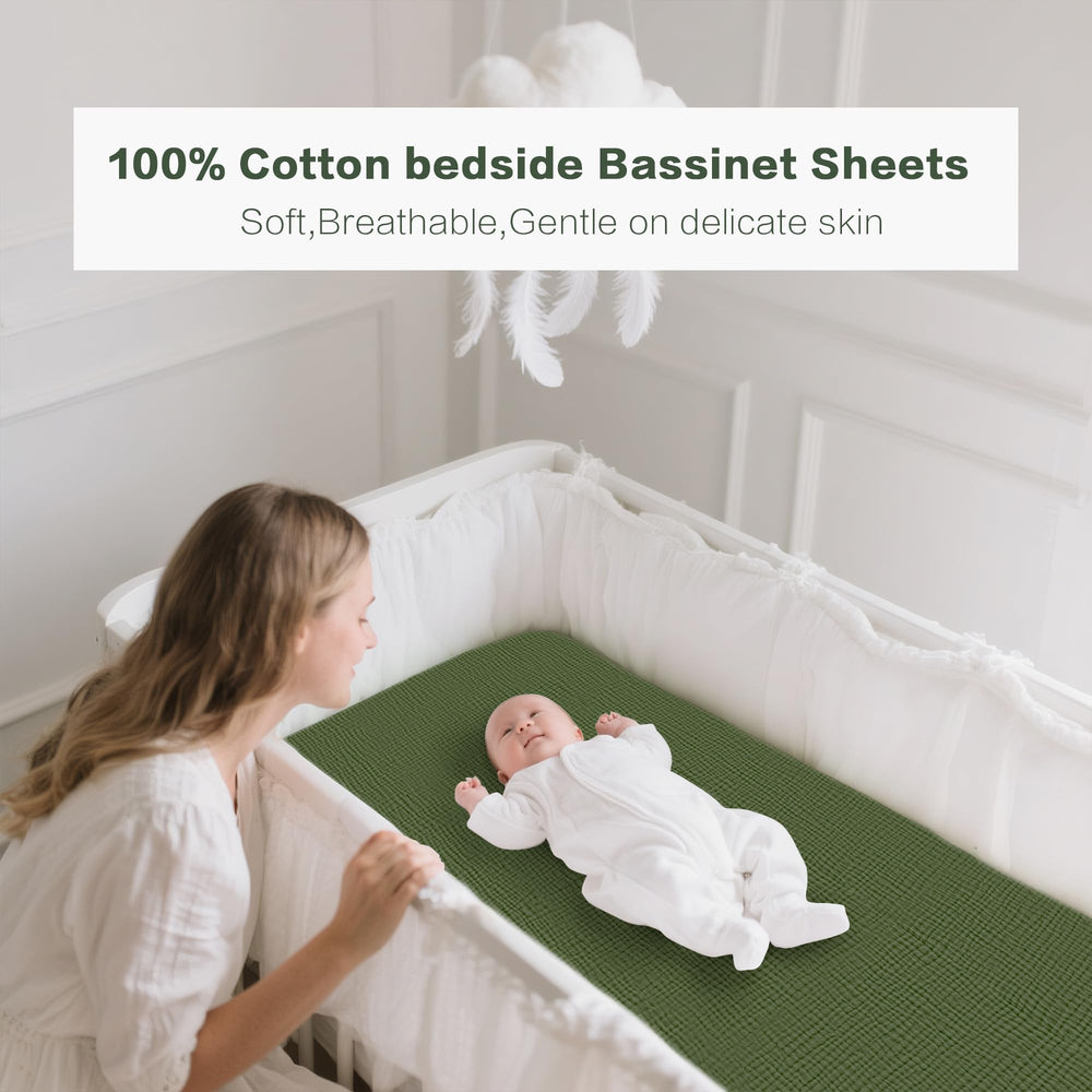 Coreeky muslin bassinet sheets leaf green folded neatly for easy care