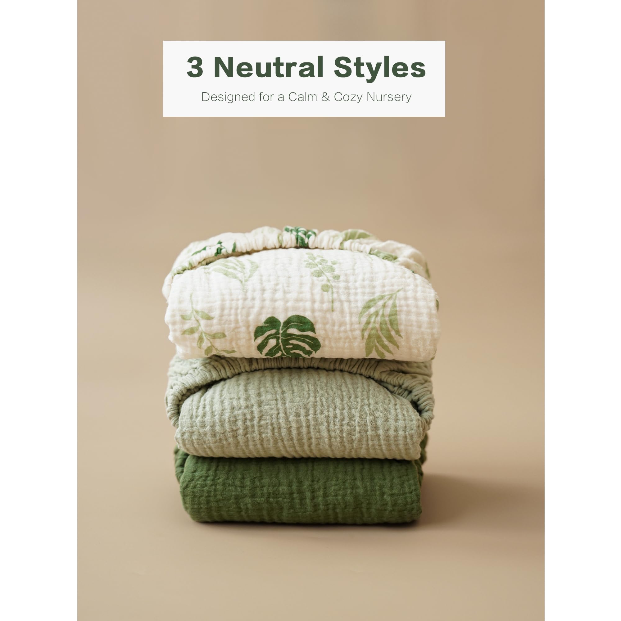Coreeky muslin sheets leaf green three-pack provides everyday backup