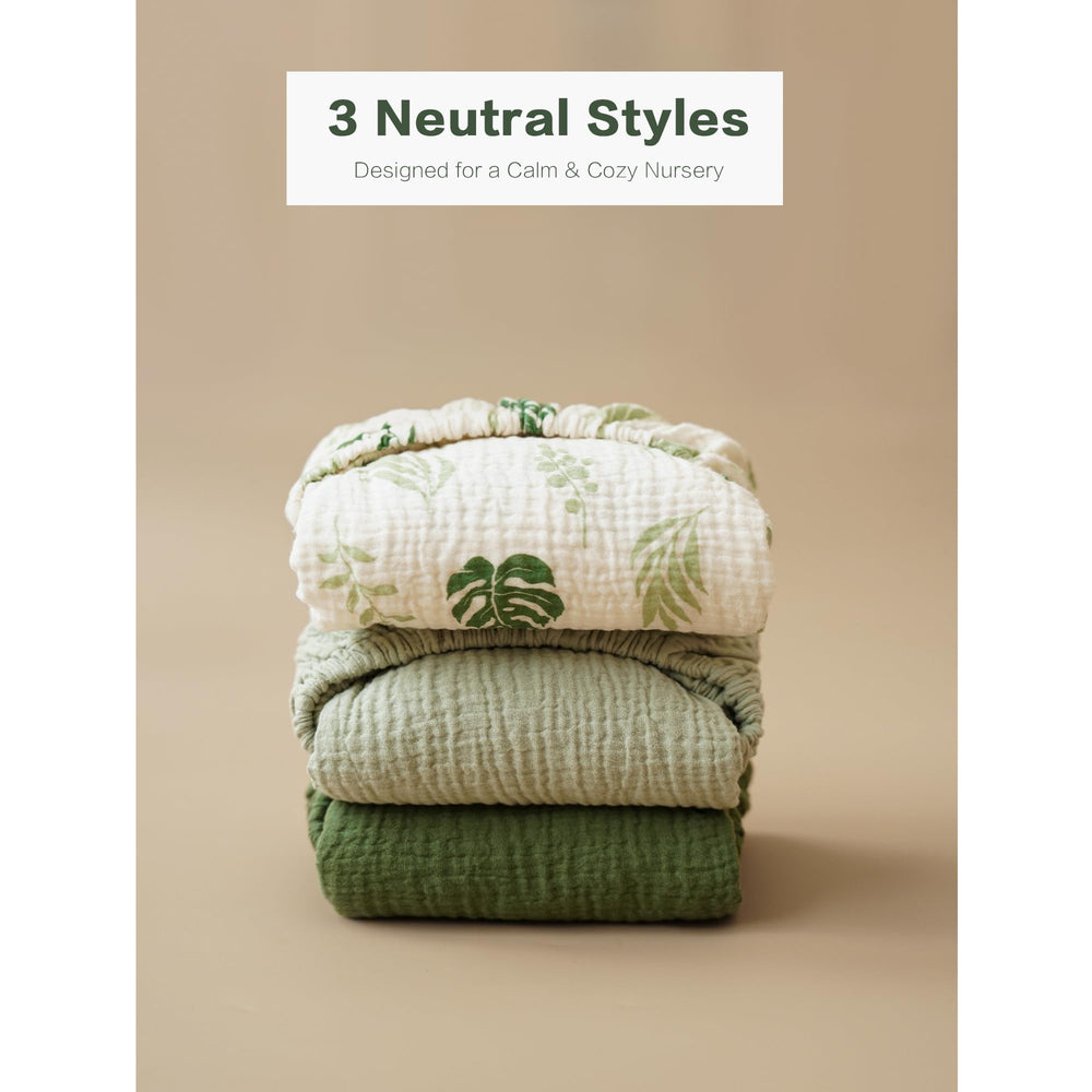 Coreeky muslin sheets leaf green three-pack provides everyday backup