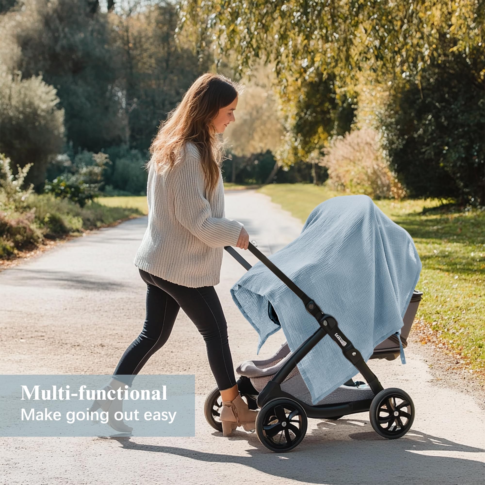 Coreeky muslin canopy doubles as stroller cover or light baby blanket
