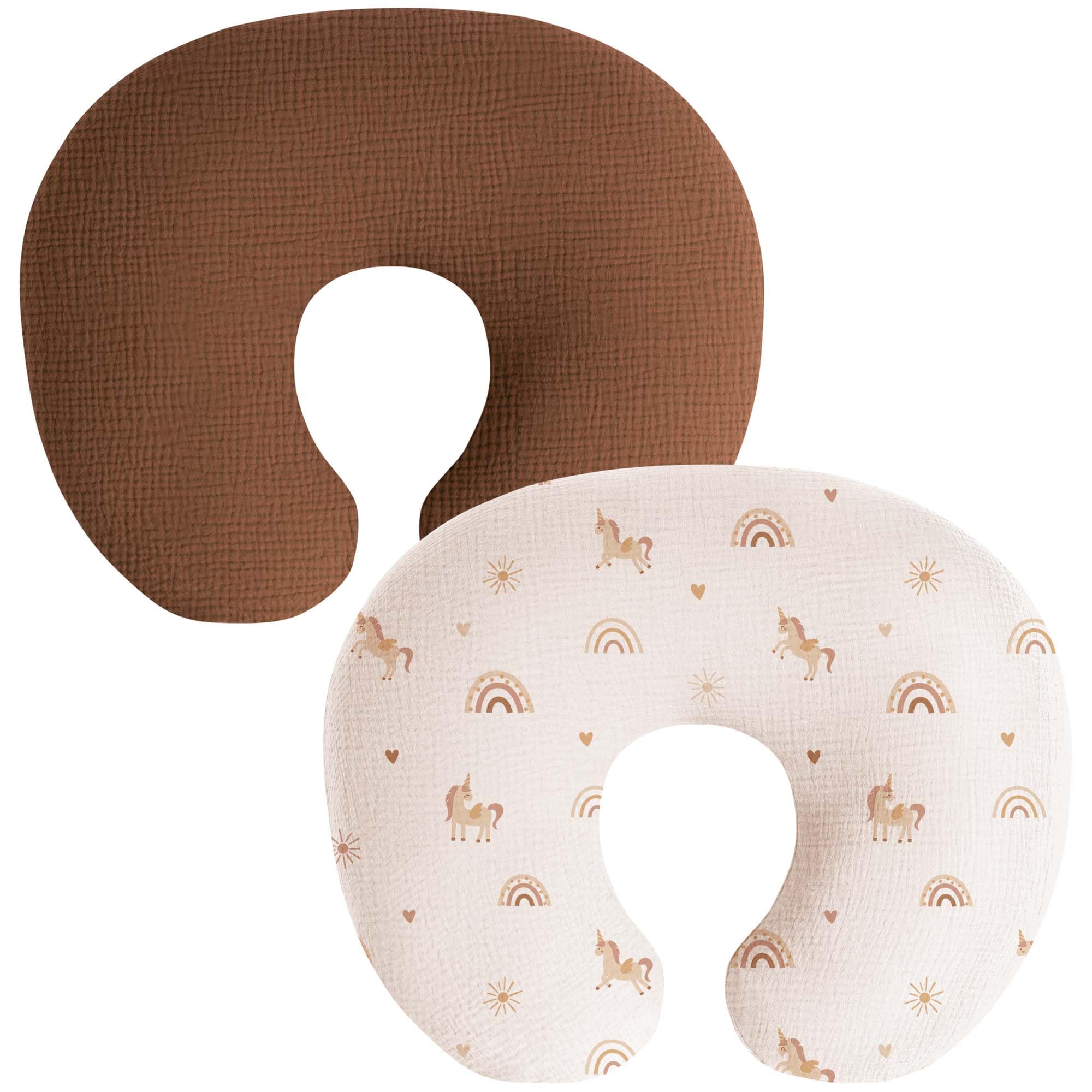 Coreeky muslin nursing pillow cover Khiki Rainbow close-up shows soft breathable fabric for baby's comfort