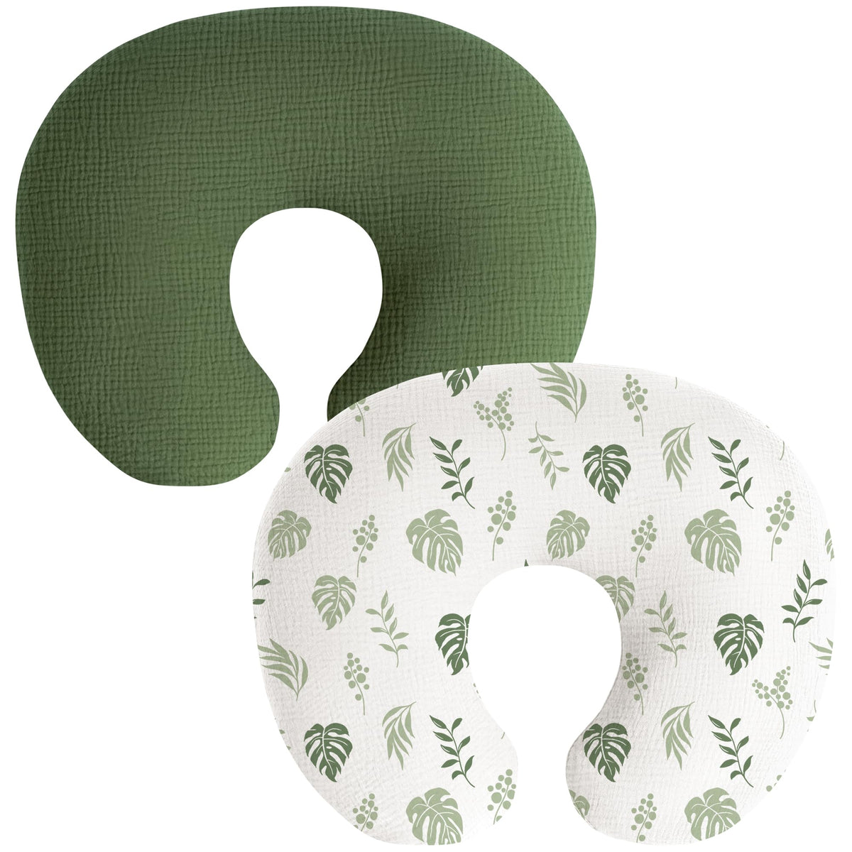 Coreeky leaf green muslin pillow cover closeup shows soft breathable fabric for baby comfort.