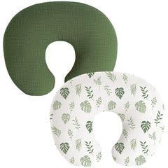 Coreeky leaf green muslin pillow cover closeup shows soft breathable fabric for baby comfort.