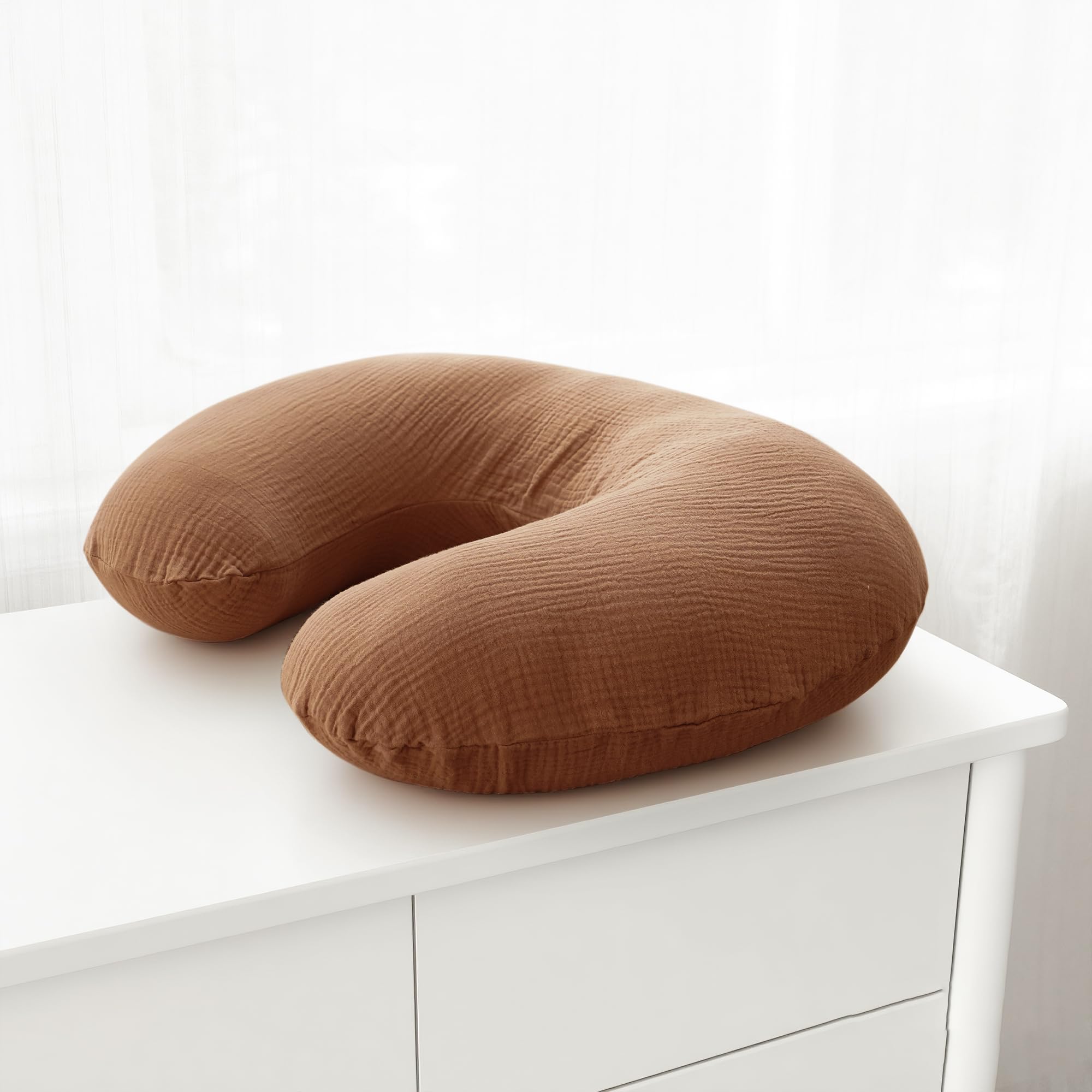 Coreeky muslin nursing pillow cover Khiki Rainbow design adds cozy aesthetic to feeding