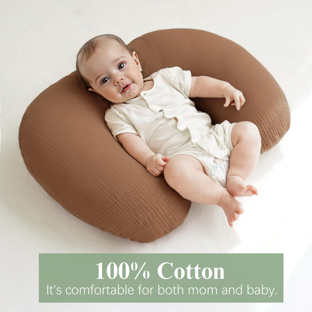 Coreeky muslin nursing pillow cover zipper closure detail ensures secure, easy on-off use