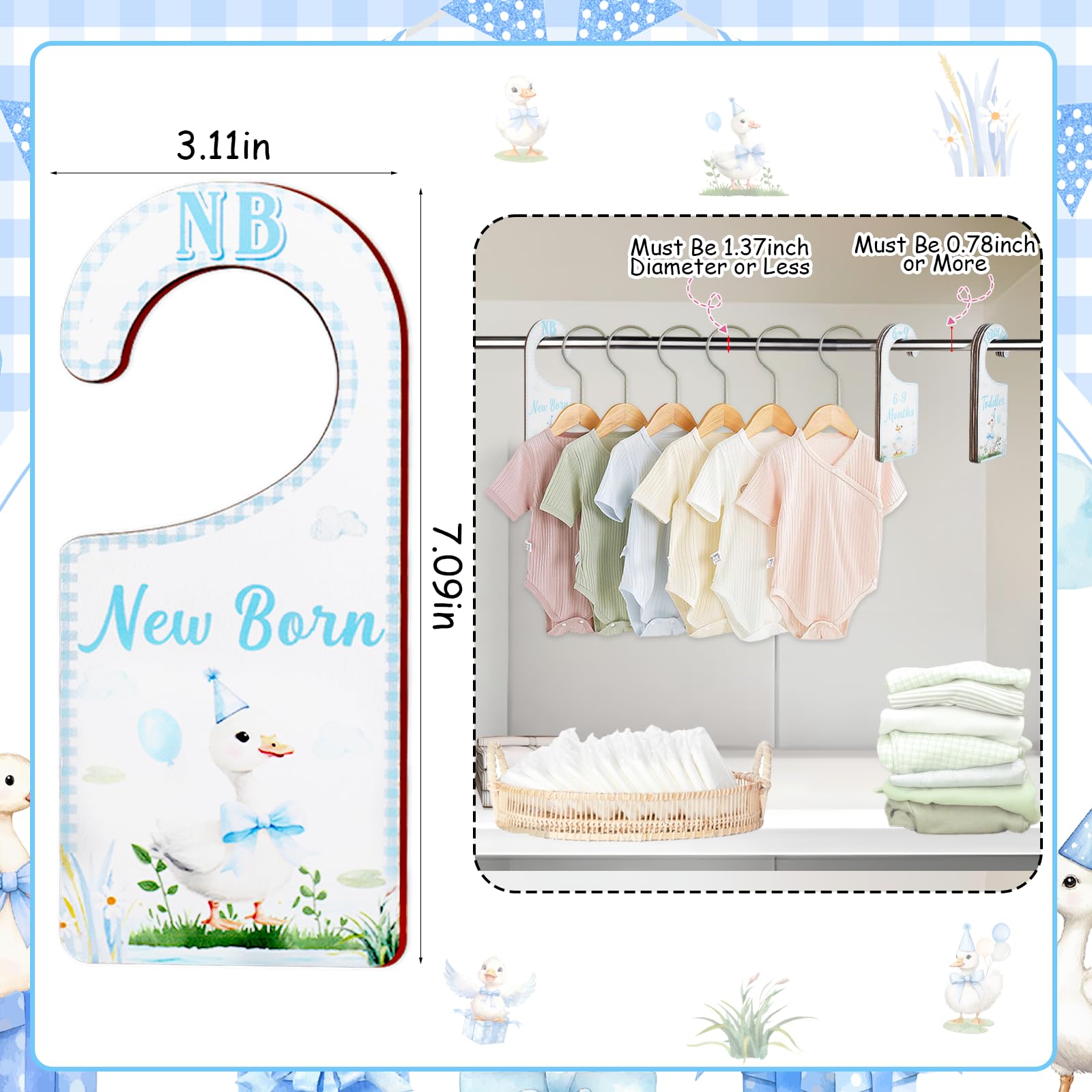 Corner Lace closet-rod setup shows eight sizes neatly organized