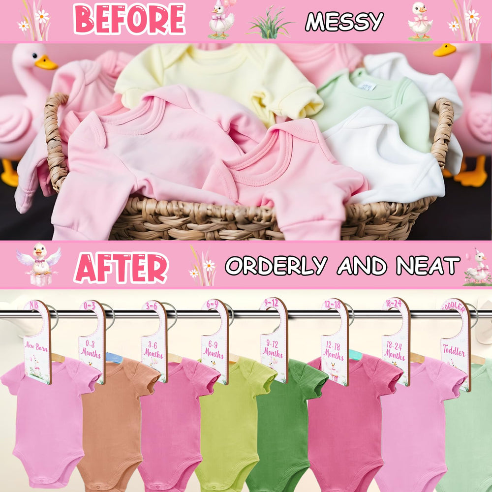 CORNER LACE newborn-to-toddler pink-goose dividers streamline closet organization for growing babies.