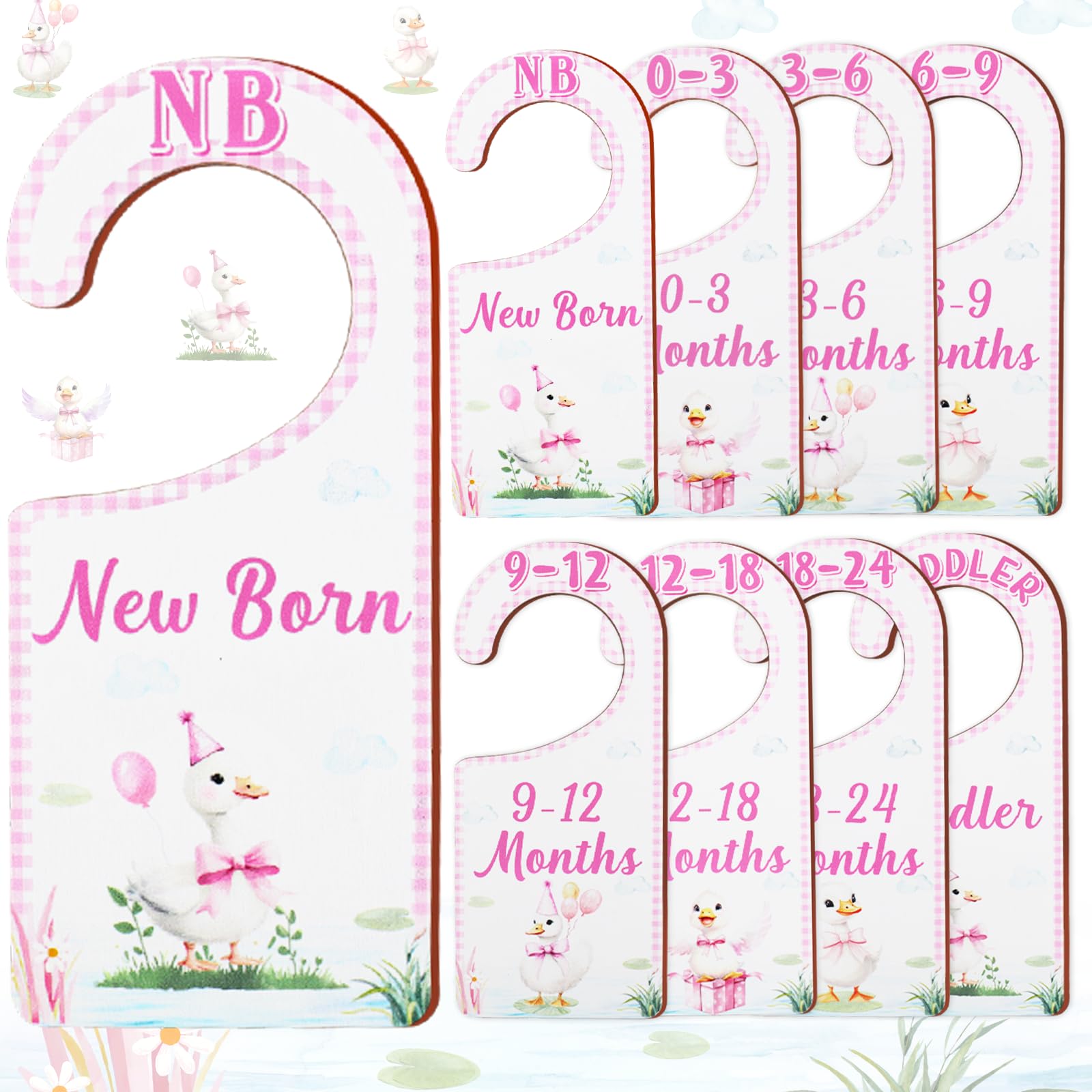CORNER LACE pink-goose 8pcs closet dividers help organize newborn outfits at a glance.