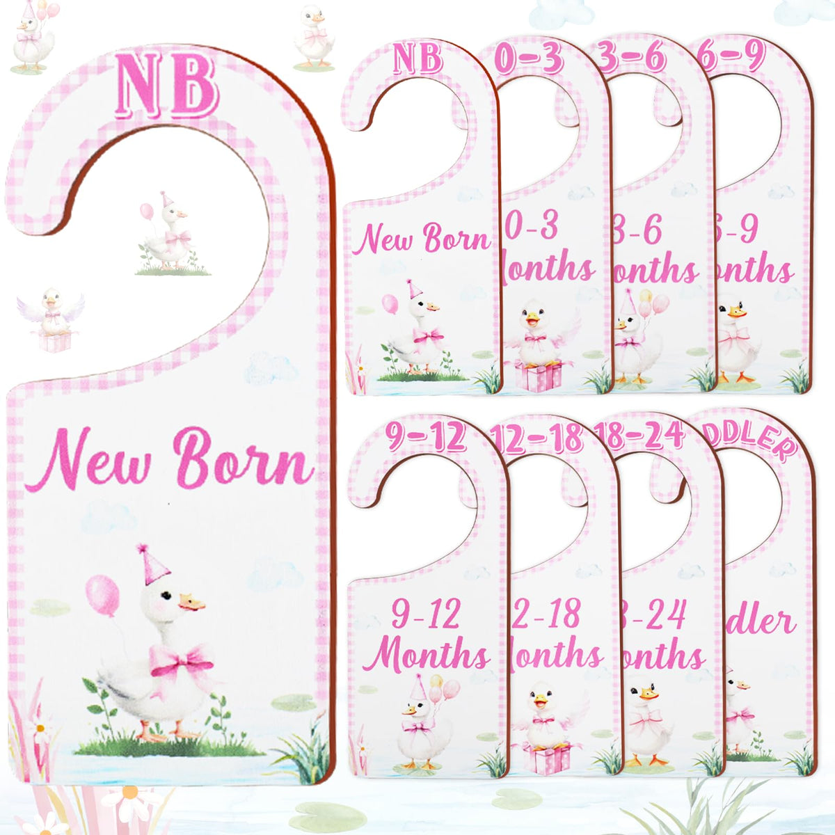 CORNER LACE pink-goose 8pcs closet dividers help organize newborn outfits at a glance.