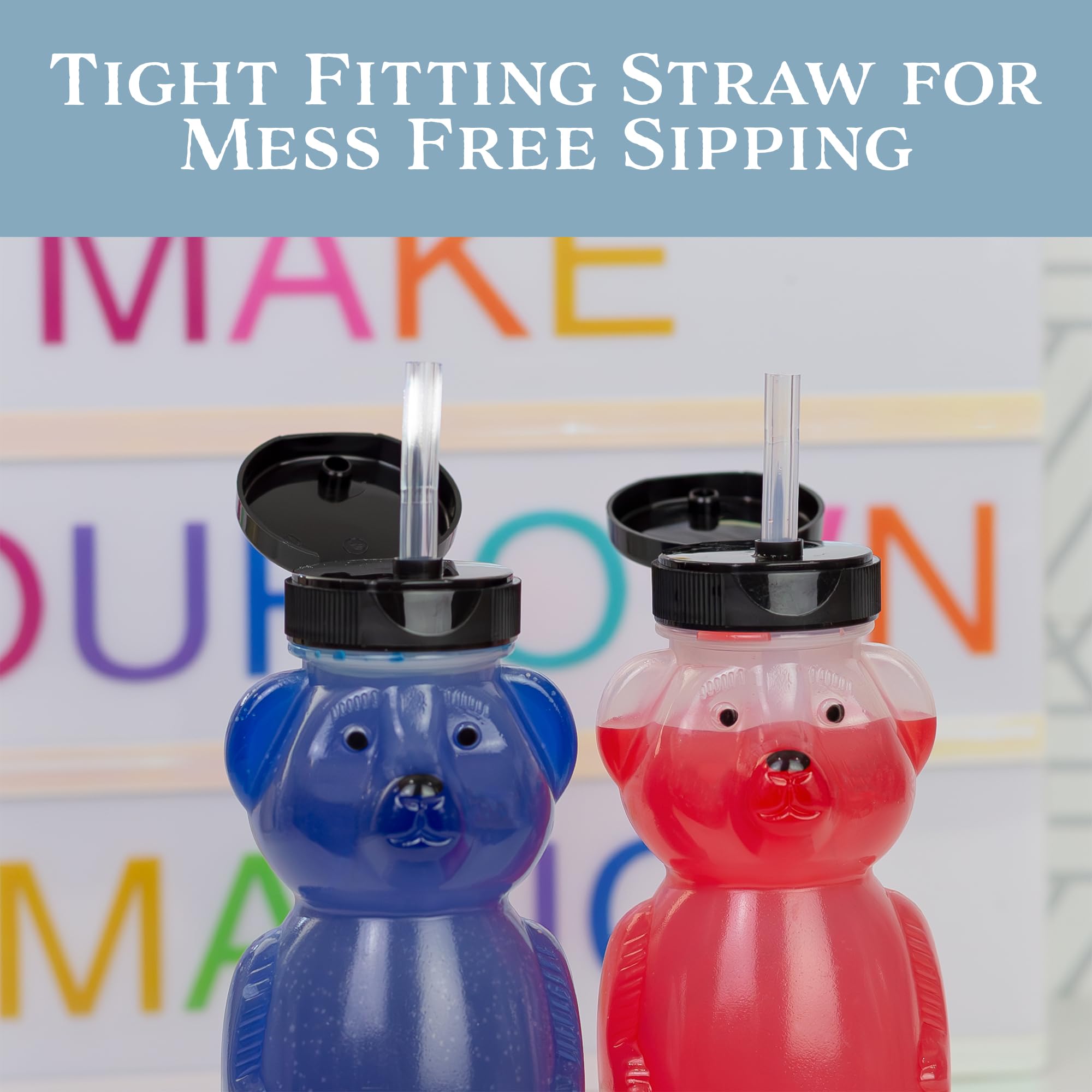 Closeup of chew-resistant straw on Honey Bear Cup for durability