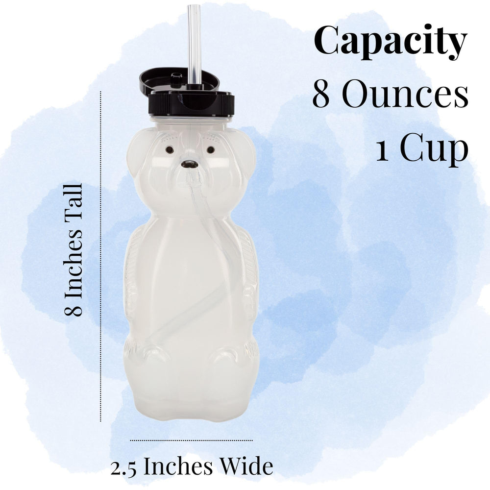 Side view of Honey Bear Straw Cup showing squeezable body grip