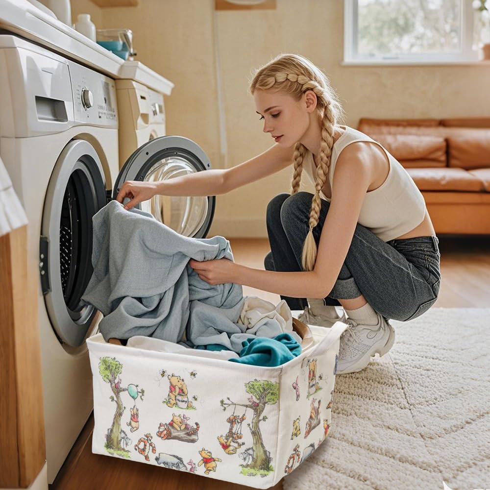 CORODER rectangle bear nursery basket is foldable and lightweight for space saving storage in small rooms.