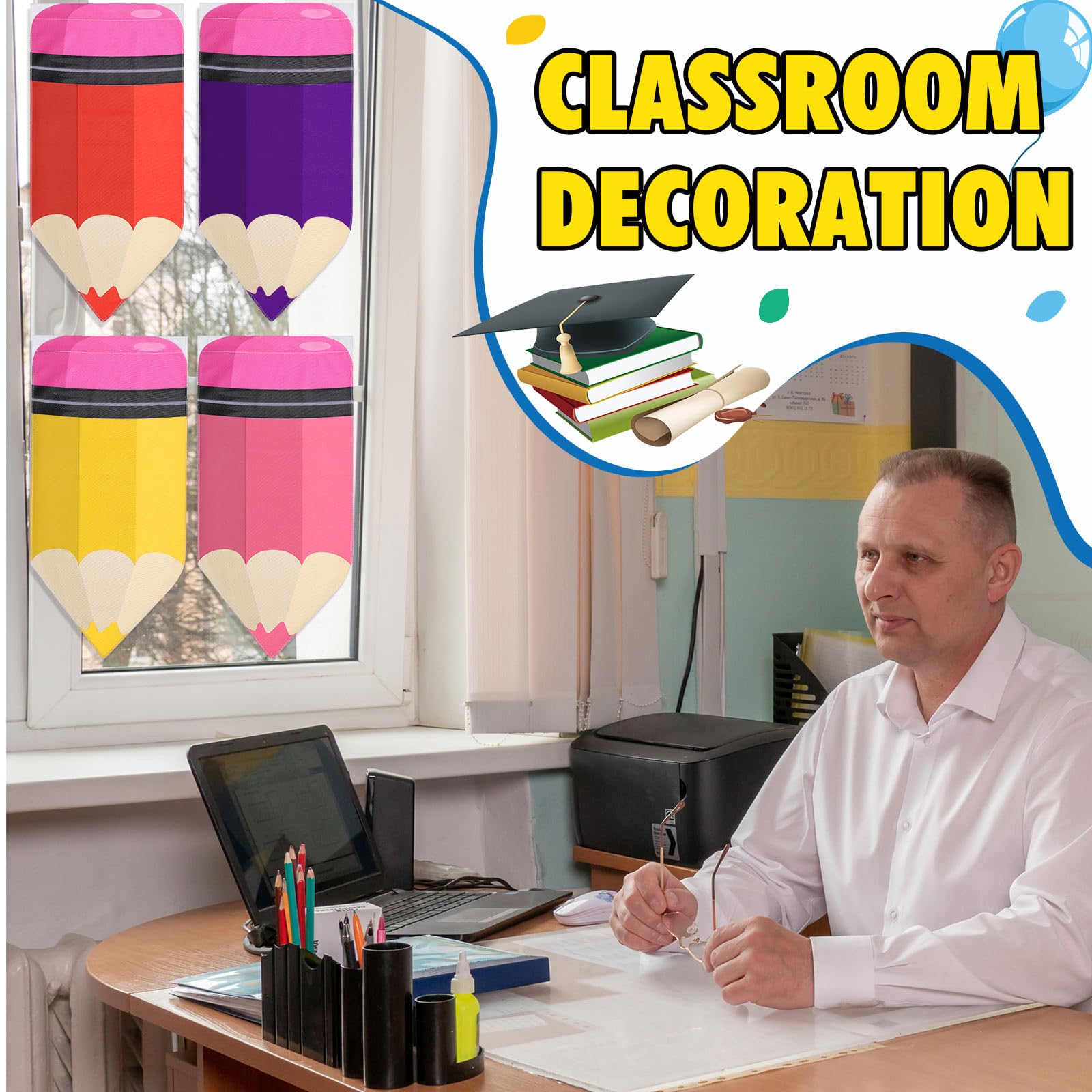 Cosblank rainbow pencil curtains eight-color design brings playful energy.