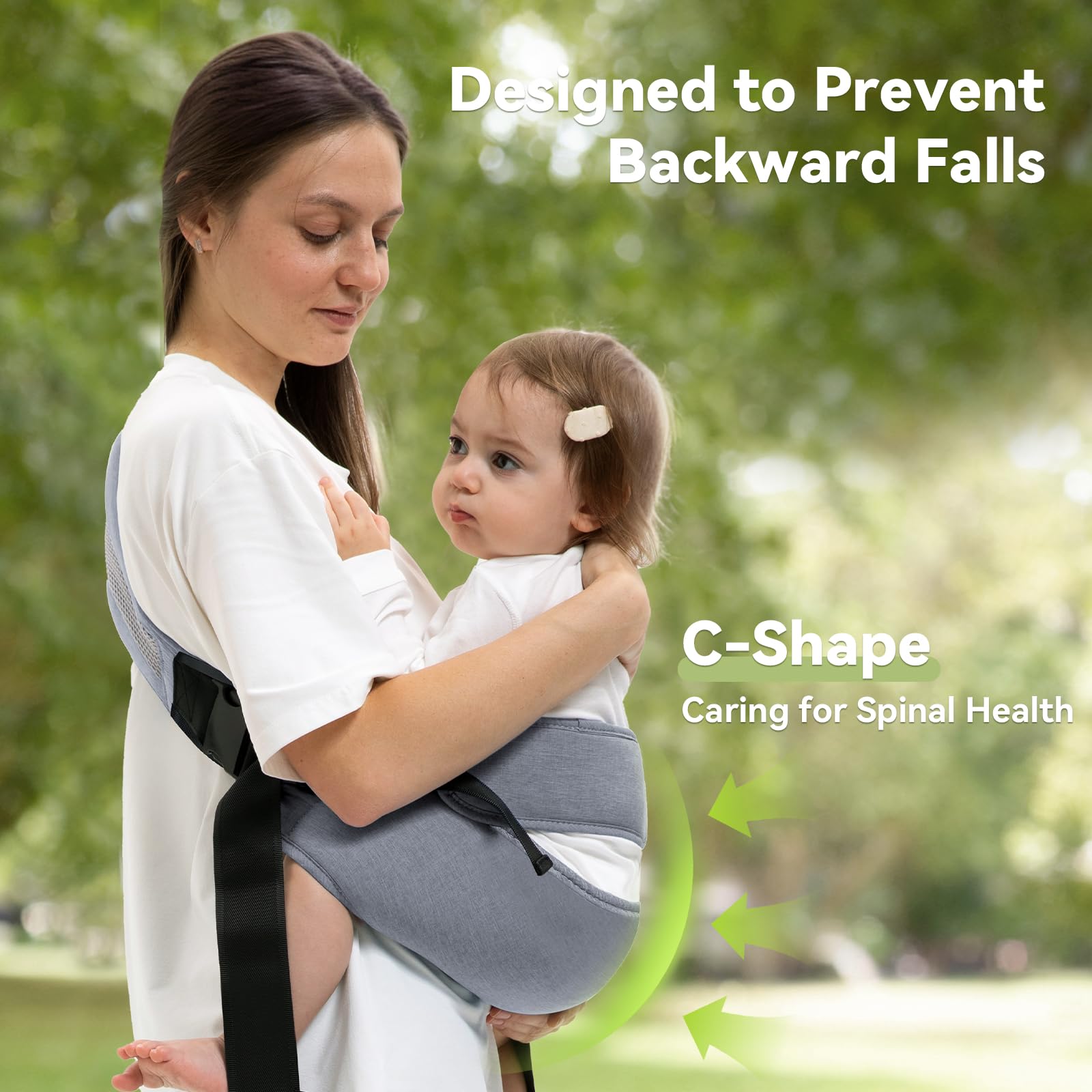 COSDIG baby carrier gray 360-degree safety buckle provides secure, slip-resistant protection.