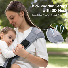 COSDIG baby carrier gray adjustable straps enable easy fit and compact storage.