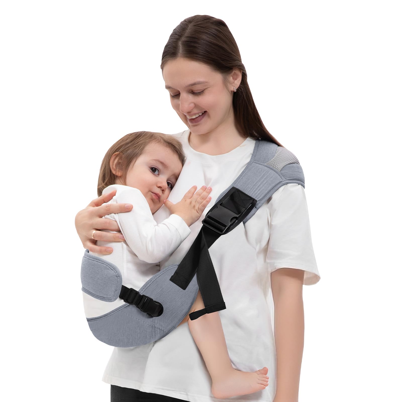 COSDIG baby carrier gray front view highlights durable materials for daily use.