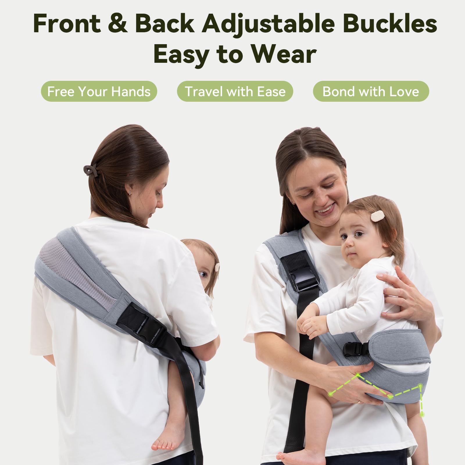 COSDIG baby carrier gray shoulder straps demonstrate comfortable design reduces strain during extended wear.