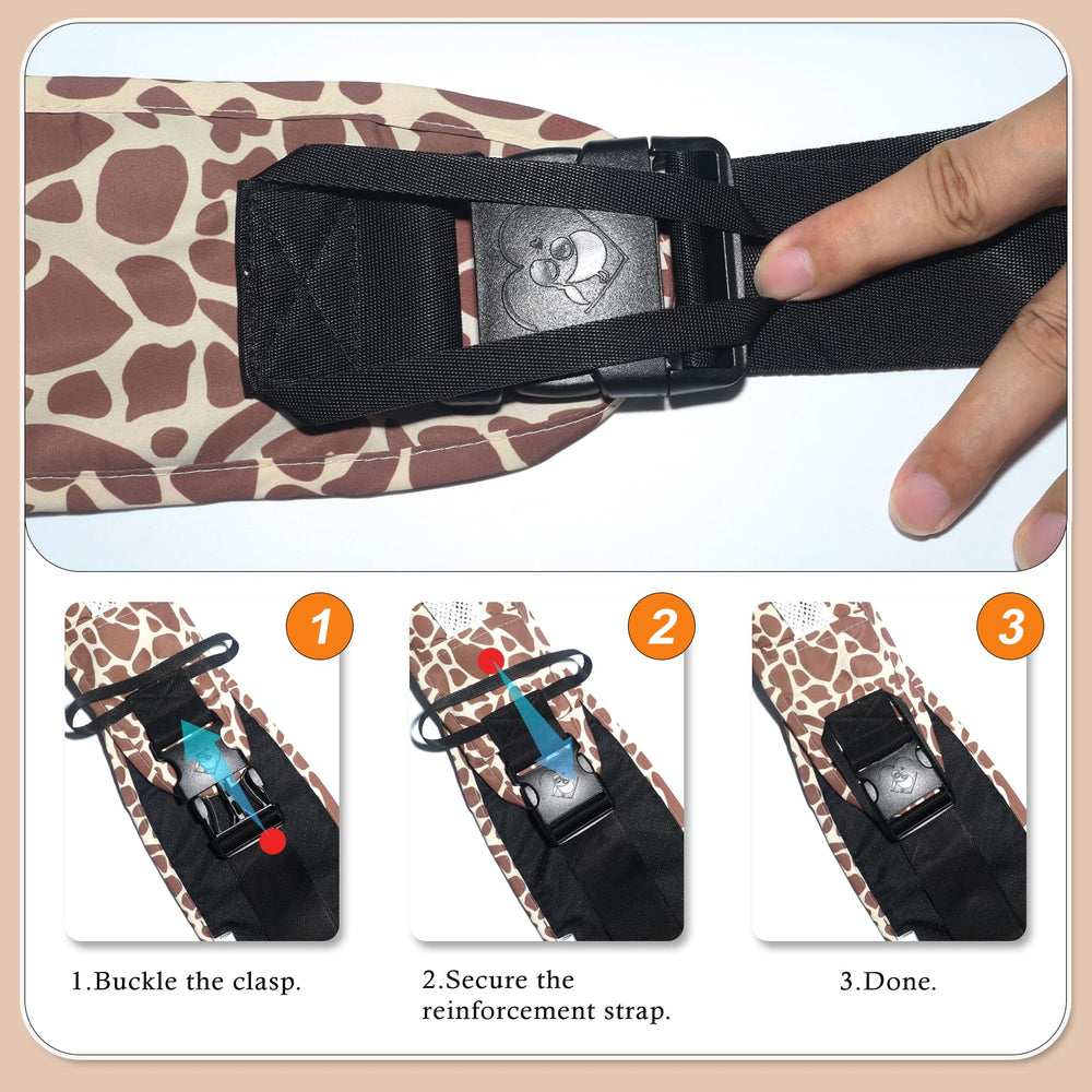 COSDIG coral leopard-print carrier in use for hands-free carrying