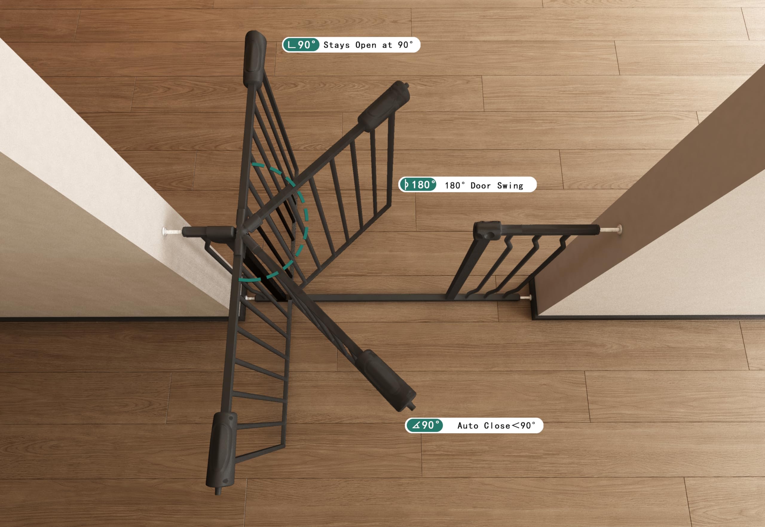 COSEND baby gate two-way opening supports easy entry from either side.