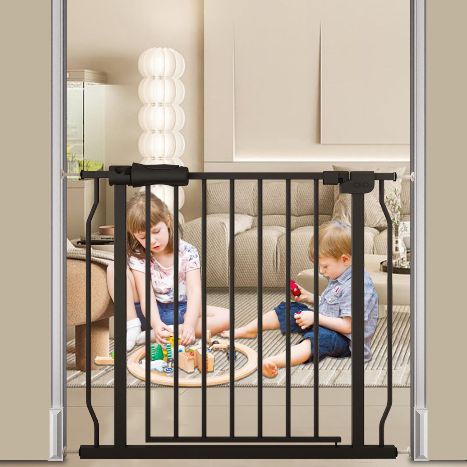 COSEND baby gate wide entrance demonstrates one-handed use for quick access.