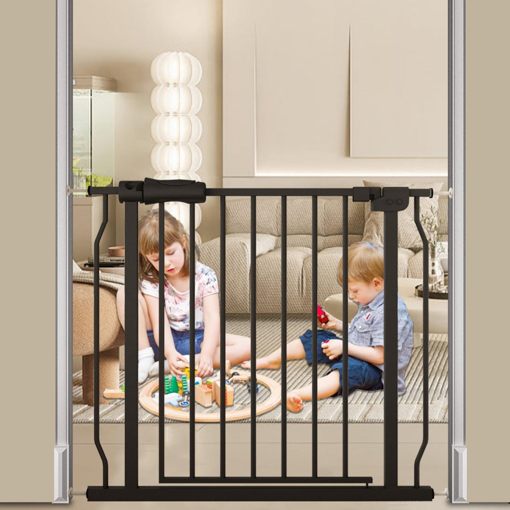 COSEND baby gate wide entrance demonstrates one-handed use for quick access.