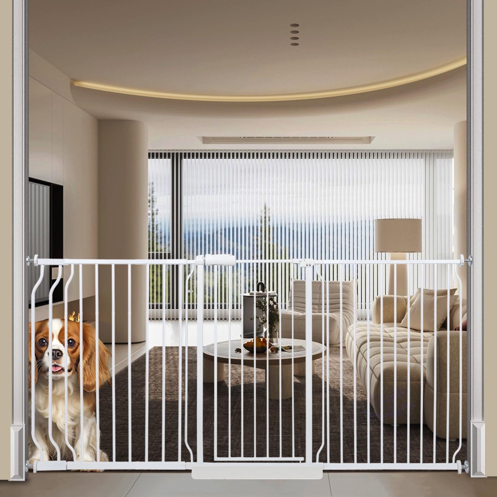 COSEND extra wide baby gate walk-through handle enables single-handed operation for busy parents.
