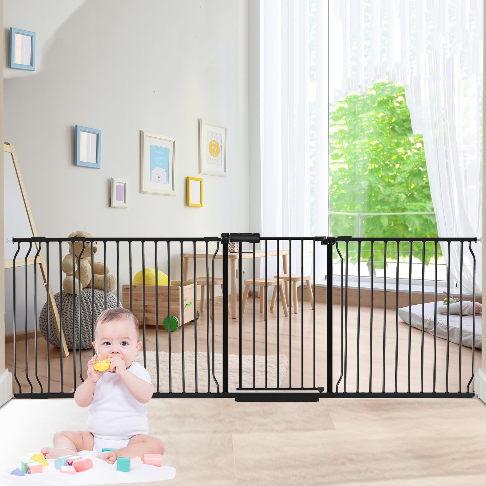 COSEND extra-wide gate assembly in doorway for quick no-damage setup