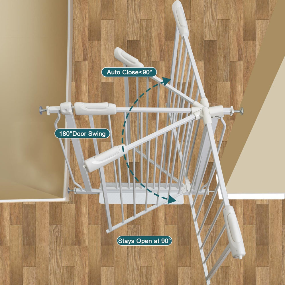 COSEND extra wide gate open for walkthrough, enables smooth two-way access in busy hallways.