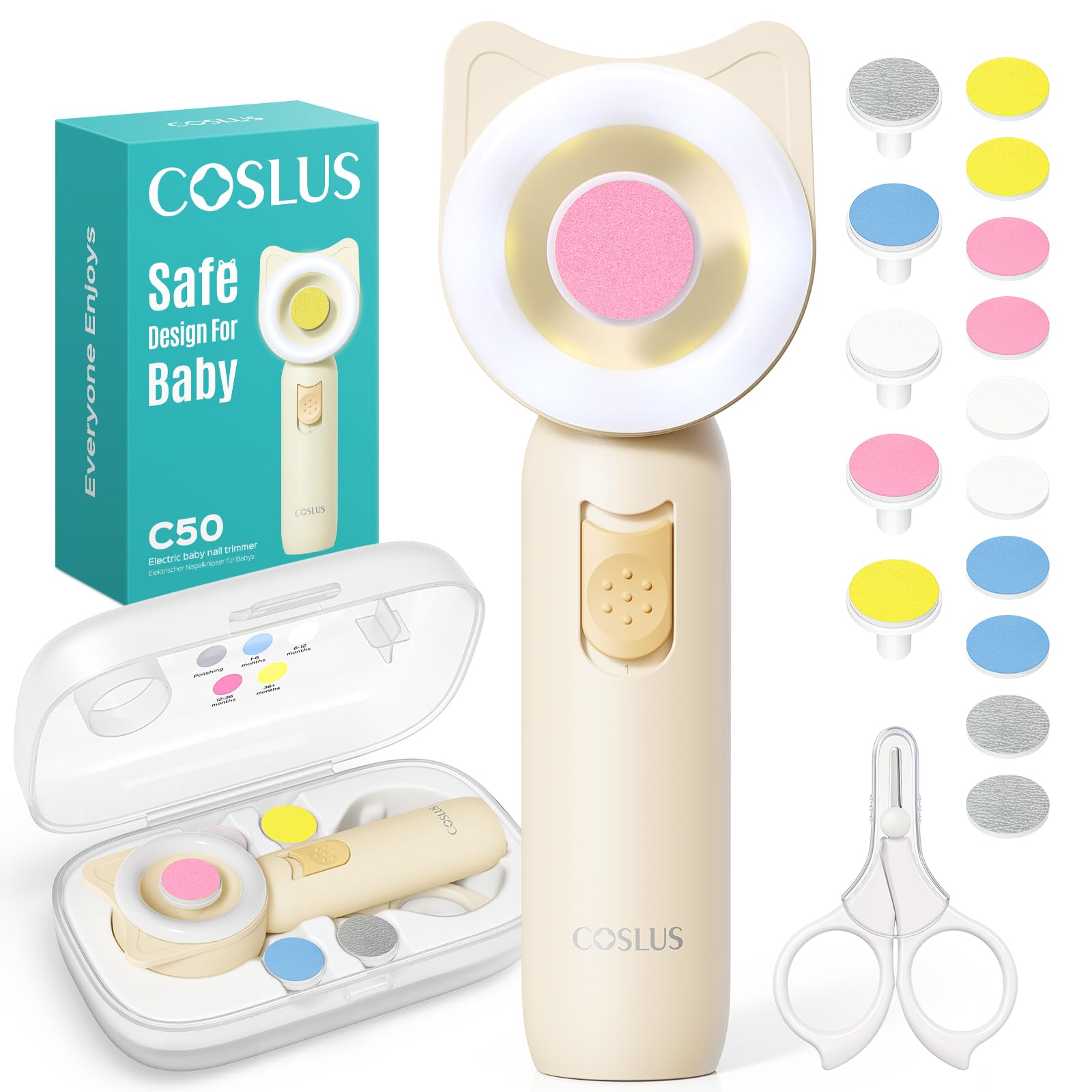 COSLUS baby nail file demonstrates gentle grind for tiny nails.