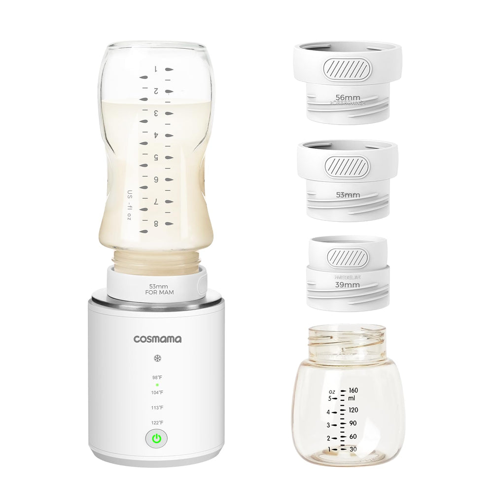 Cosmama portable bottle warmer on travel, compact and convenient for on-the-go feeding.