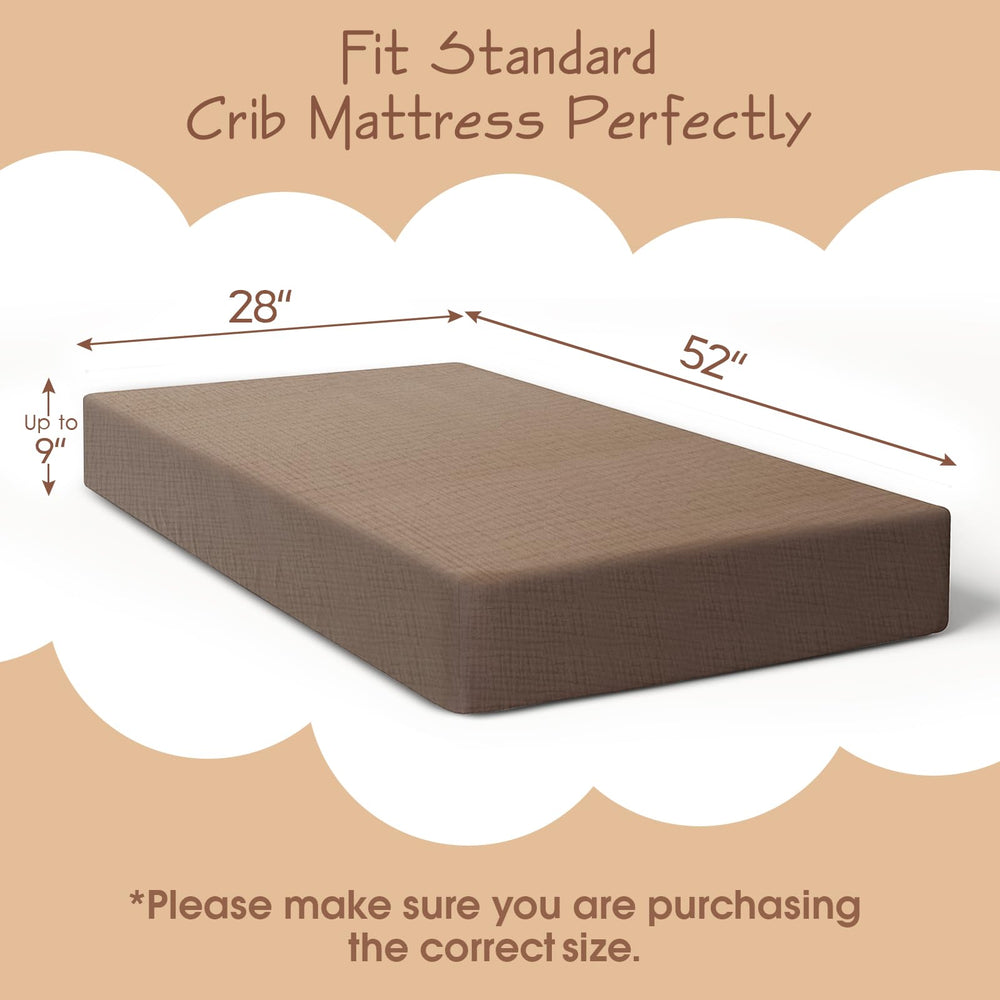 COSMOPLUS Muslin crib sheets feature neutral boho design for stylish nursery coordination.