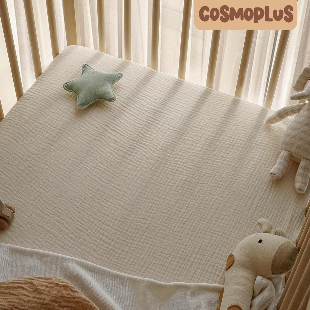 COSMOPLUS Muslin crib sheets fit standard crib and toddler mattresses for growing kids.