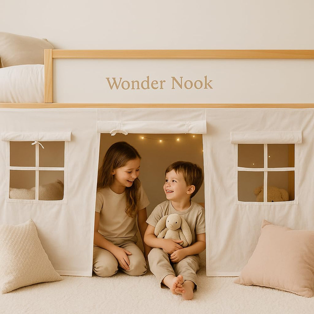 Cosmos & Poppy Wonder Nook bottom-panel closeup highlights secure tie attachments for active play.